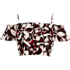 River Island Womens Printed Ruffle Bardot Crop Top