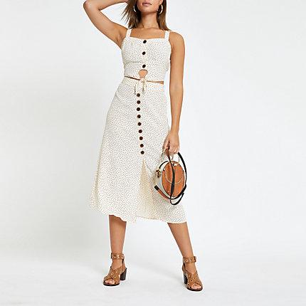 River Island Womens Spot Print Button Front Midi Skirt