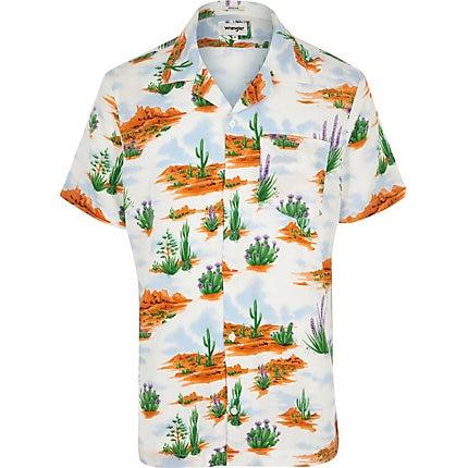 Mens Wrangler White Cactus Print Shirt