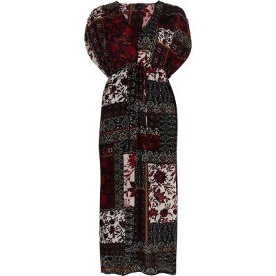 River Island Womens Print Ruched Short Sleeve Maxi Dress