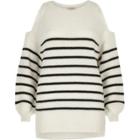 River Island Womens White Stripe Cold Shoulder Knit Sweater