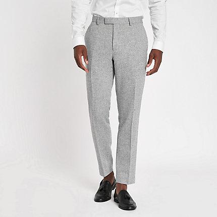 River Island Mens Herringbone Skinny Fit Suit Trousers