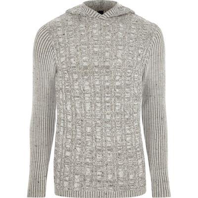 River Island Mens Rib And Cable Knit Muscle Fit Hoodie
