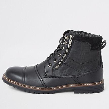 River Island Mens Double Zip Lace-up Military Boots