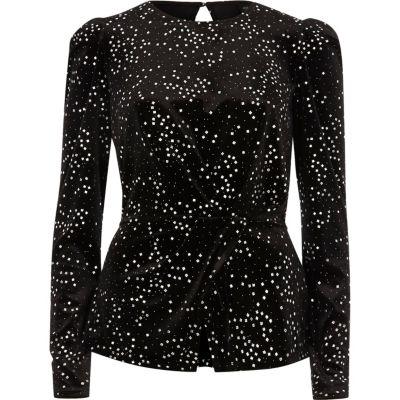 River Island Womens Metallic Velvet Puff Sleeve Top