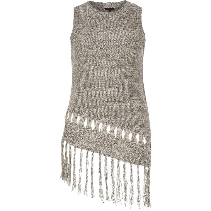 River Island Womens Knitted Fringed Asymmetric Vest