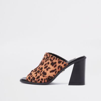 River Island Womens Animal Print Block Heel Mule Sandals