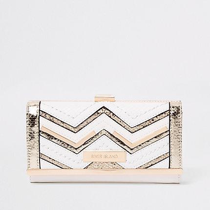 River Island Womens White Metallic Cutabout Clip Top Purse
