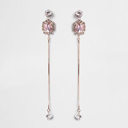 River Island Womens Gold Tone Diamante Chain Drop Earrings