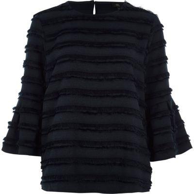 River Island Womens Petite Fringe Stripe Bell Sleeve Top
