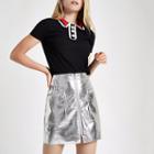 River Island Womens Rib Rhinestone Button Collar Top