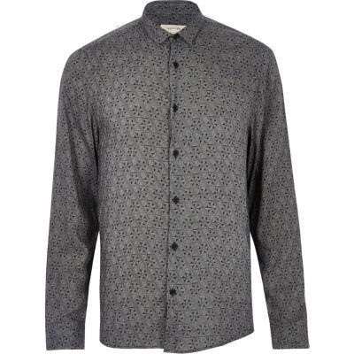 River Island Mensblack Geo Print Casual Shirt