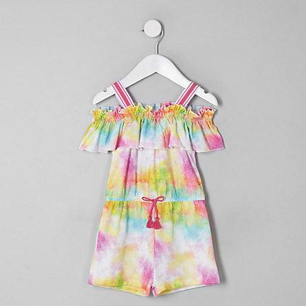 River Island Mini Girls Tie Dye Frill Playsuit