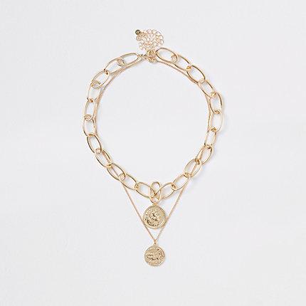 River Island Womens Gold Tone Coin Chunky Necklace Multipack