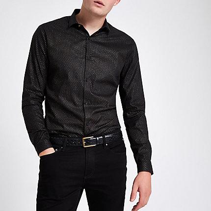 River Island Mens Glitter Spot Print Button-up Shirt