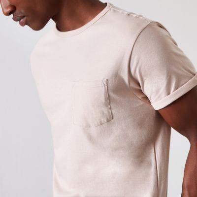 River Island Mens Pocket Rolled Sleeve T-shirt