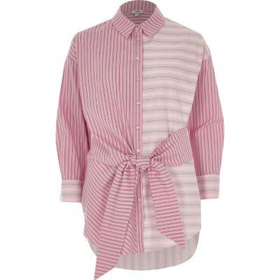 River Island Womens Mix Stripe Knot Front Shirt