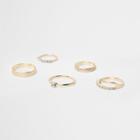 River Island Womens Gold Tone Rhinestone Encrusted Ring Pack