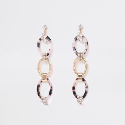 River Island Womens Gold Tone Diamante Pave Oval Drop Earrings