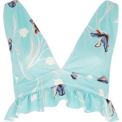 River Island Womens Floral Frill Hem Plunge Neck Bralette