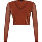 River Island Womens Eyelet Pointelle Knit V Neck Crop Top