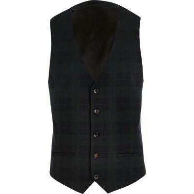 River Island Mens Plaid Slim Vest