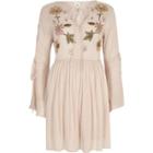 River Island Womens Embroidered Flared Sleeve Smock Dress
