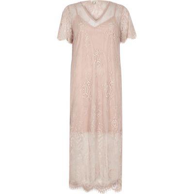 River Island Womens Nude Lace Midi T-shirt Dress
