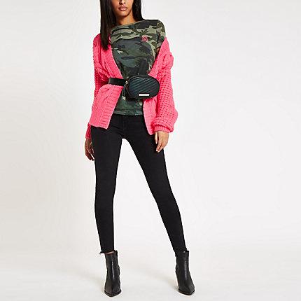 River Island Womens Camo Print Rolled Sleeve T-shirt