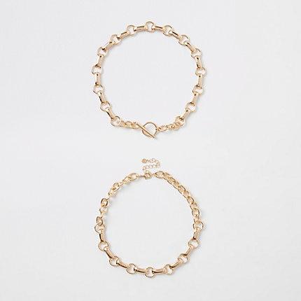 River Island Womens Gold Color Chain Link T Bar Necklace