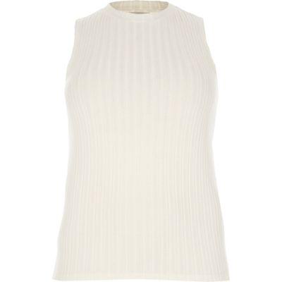 River Island Womens Plus White Brushed Ribk Top