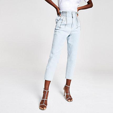 River Island Womens Paperbag Diamante Jeans