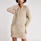 River Island Womens Long Sleeve Rib Knitted Hoodie Dress