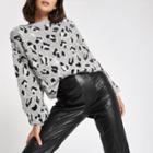 River Island Womens White Leopard Print Knitted Jumper