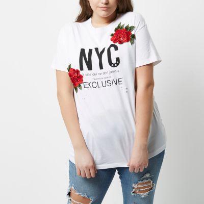 River Island Womens Plus White 'nyc' Floral Appliqu T-shirt
