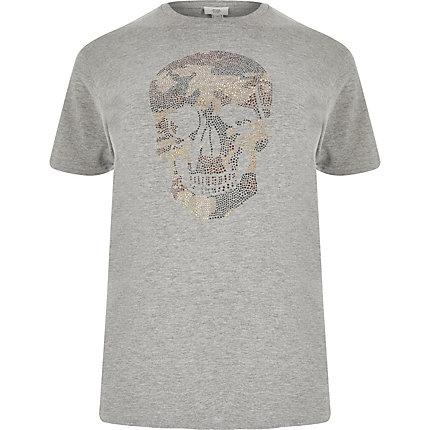 River Island Womens Plus Embellished Camo Skull T-shirt