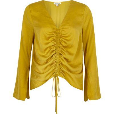 River Island Womens Gold Ruched Front Split Sleeve Blouse