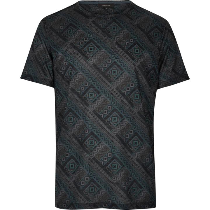 River Island Mensblue Geometric Print T-shirt