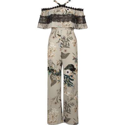 River Island Womens Petite Floral Cold Shoulder Jumpsuit