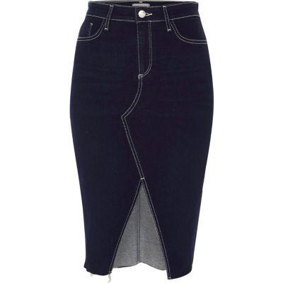 River Island Womens Split Front Denim Midi Skirt
