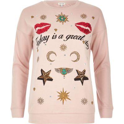 River Island Womens Embellished Badge Print Sweatshirt