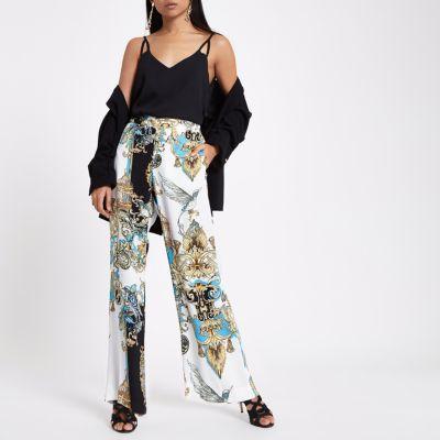 River Island Womens Petite Scarf Print Wide Leg Pants