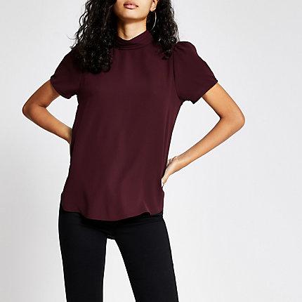 River Island Womens Short Sleeve High Neck Top