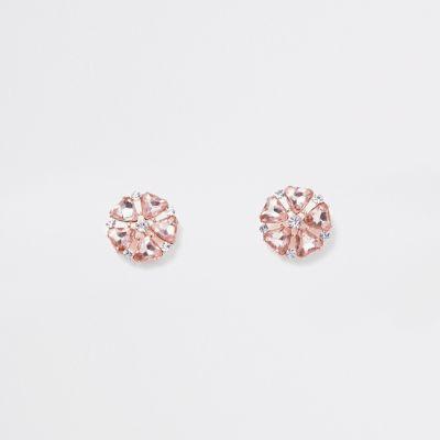 River Island Womens Rose Gold Diamante Flower Clip On Earrings