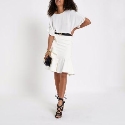 River Island Womens White Midi Frill Skirt