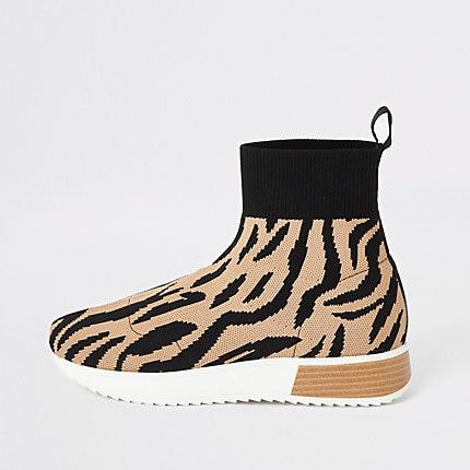 River Island Womens Tiger Print Hi Top Runner Trainers