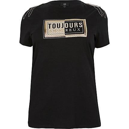 River Island Womens Plus Printed Shoulder Embellished Tee