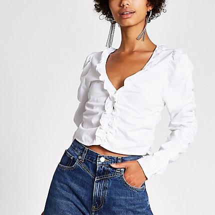 River Island Womens Dua Lipa X Pepe Jeans White Ruched Top