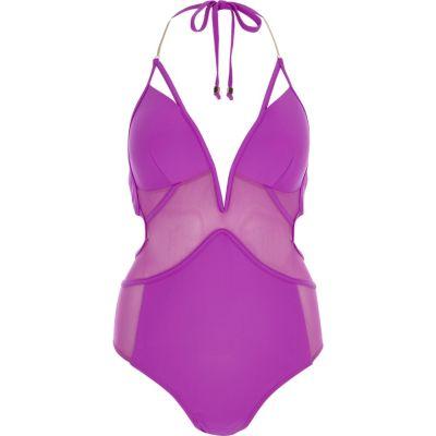 River Island Womens Mesh Halter Neck Plunge Swimsuit