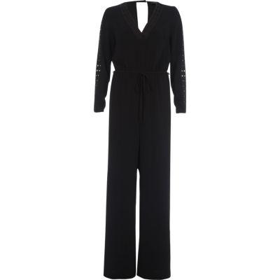 River Island Womens Crochet Insert Wide Leg Jumpsuit